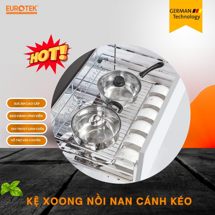 Kệ xoong nồi nan dẹt SUS304 cánh kéo EUN900 Eurotek