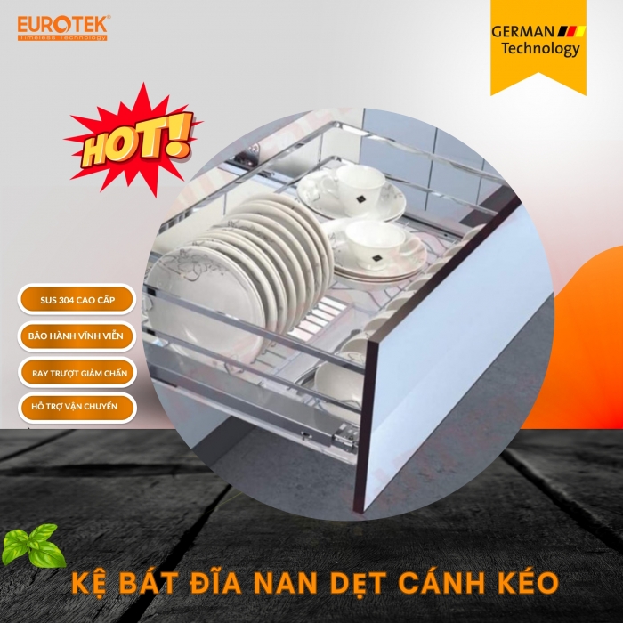 Kệ bát đĩa nan dẹt SUS304 cánh kéo EUB900 Eurotek