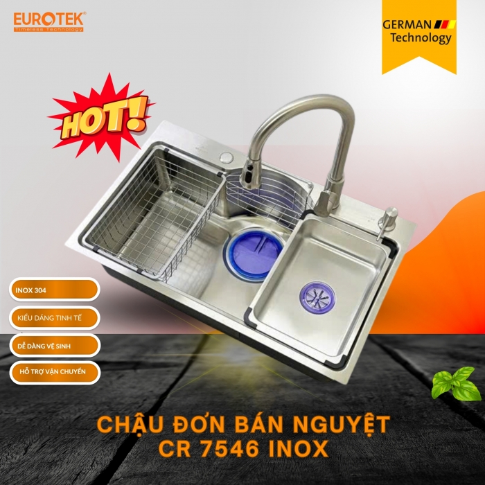 Chậu Đơn Bán Nguyệt CR 7546 3.5 Inox Eurotek